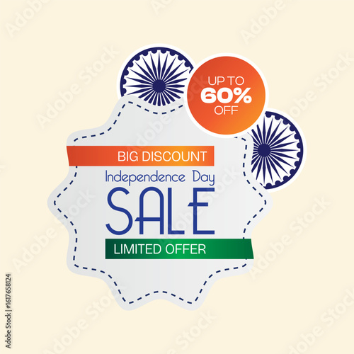 Independence day of India freedom festival offer sale concept. 60% off on shopping.