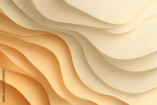 Abstract layered wavy shapes in soft beige and orange tones