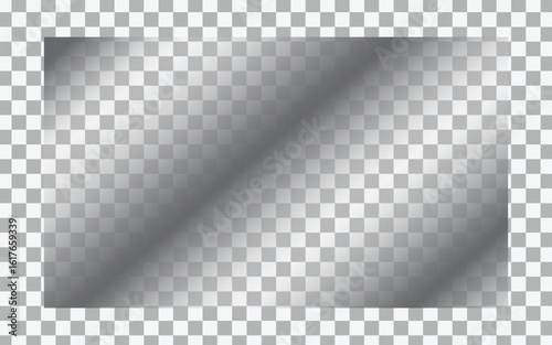 Realistic transparent glass panel with subtle reflections and a checkered background