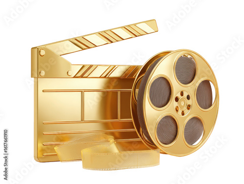 Gold film clapperboard and reel