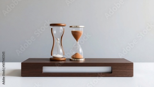 hourglass on wooden table
