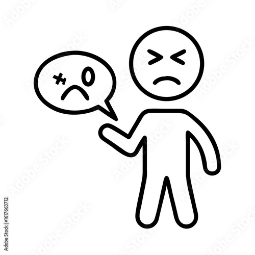 Offended words outline icon. stickman black line art illustration.
