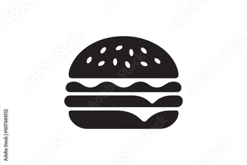 Black Silhouette Icon of a Burger with Sesame Bun and Layers