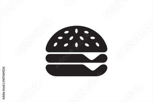 Minimalist Burger Icon in Black Silhouette with Filling Layers

