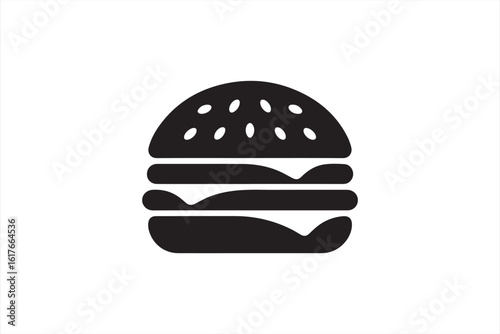 Simple Black Vector Icon of a Classic Burger with Sesame Bun