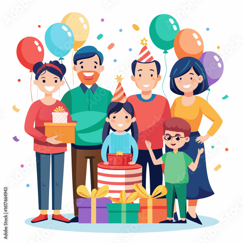 Vector big happy family together celebrate birthday