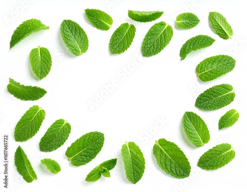 Spearmint Leaves Arrangement on Clean Background