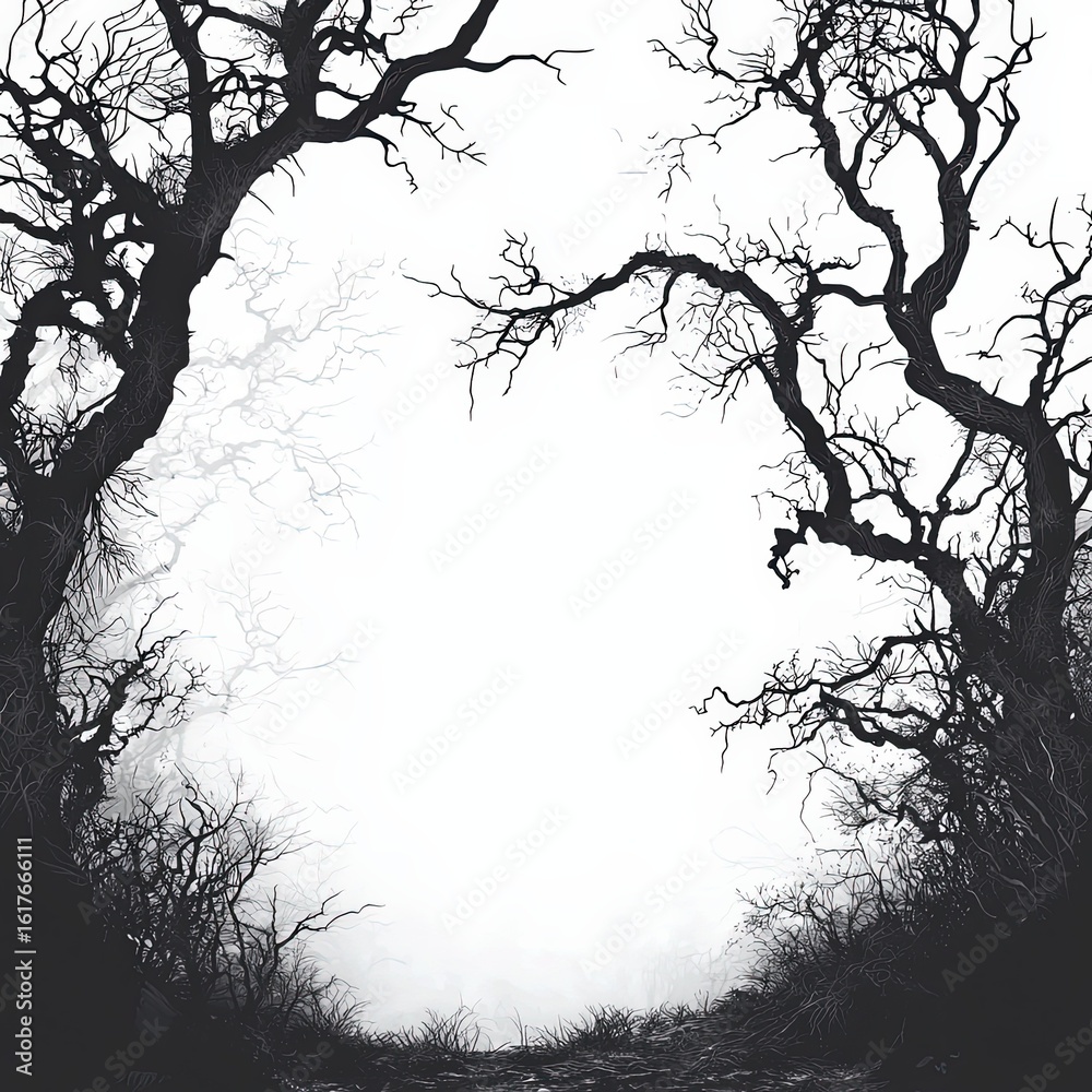 Fototapeta premium Captivating Black and White Photograph Depicting a Majestic Forest Scenery