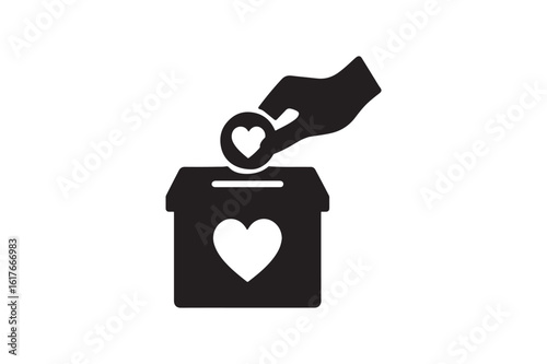 Charity donation box silhouette vector art illustration on white background