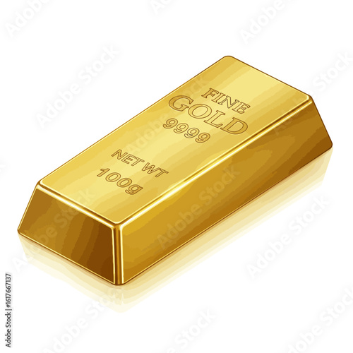 A digitally rendered illustration showcases a gleaming gold bar, representing wealth, investment, and financial success, isolated against a clean white backdrop.