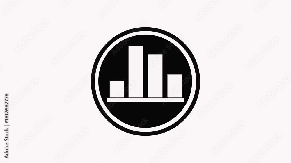 Corporate-style black and white bar chart displayed in a circle frame. Black and white graphic displaying a bar chart within a circular frame. Basic black and white graphic showing bar chart. Corporate-style black and white bar chart displayed in a circle frame. Black and white graphic displaying a bar chart within a circular frame. Basic black and white graphic showing bar chart.