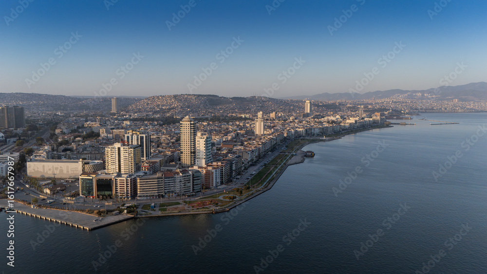 Fototapeta premium A magnificent morning view of Alsancak, izmir. Good morning izmir, Turkey. Aerial shot.