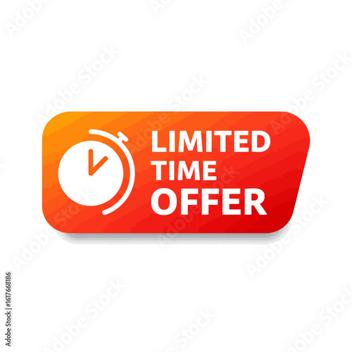 Vibrant orange and red badge displaying a limited time offer with a clock icon, perfect for promotional marketing campaigns and attracting customer attention.