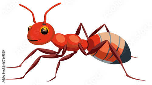 Cartoon red ant with striped abdomen