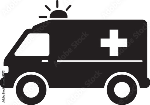 Ambulance Rushing Silhouette in Black | Emergency Vehicle Icon