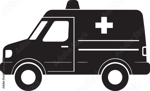 Ambulance Rushing Silhouette in Black | Emergency Vehicle Icon