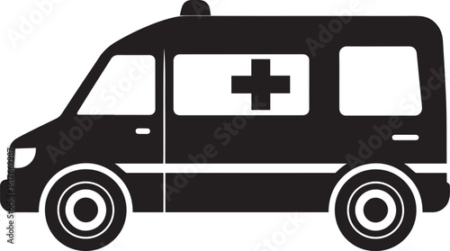 Ambulance Rushing Silhouette in Black | Emergency Vehicle Icon