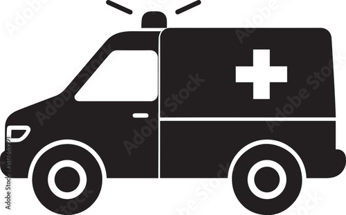 Ambulance Rushing Silhouette in Black | Emergency Vehicle Icon