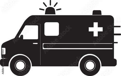 Ambulance Rushing Silhouette in Black | Emergency Vehicle Icon