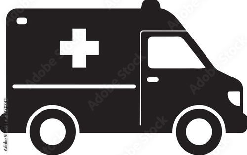 Ambulance Rushing Silhouette in Black | Emergency Vehicle Icon