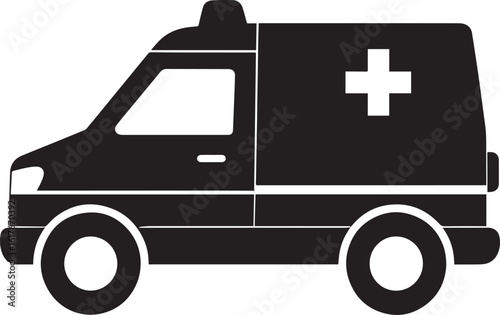 Ambulance Rushing Silhouette in Black | Emergency Vehicle Icon