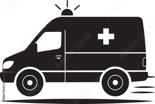 Ambulance Rushing Silhouette in Black | Emergency Vehicle Icon