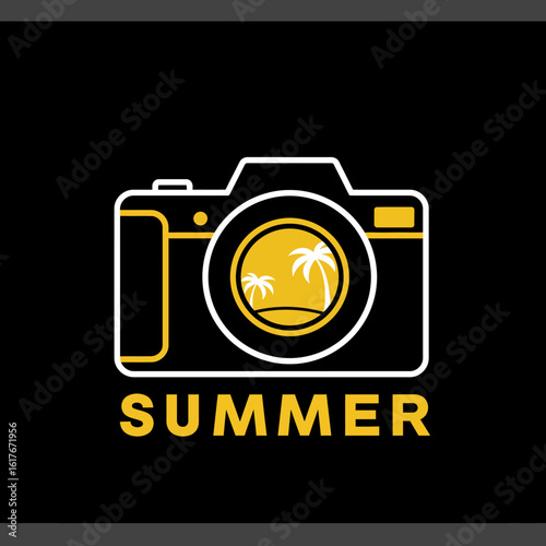 A stylized camera logo featuring a summer beach scene inside the lens, with the word "SUMMER" below.