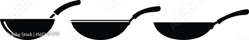 Wok Pan Silhouette Icon Vector Set - Essential Asian Cooking Utensils