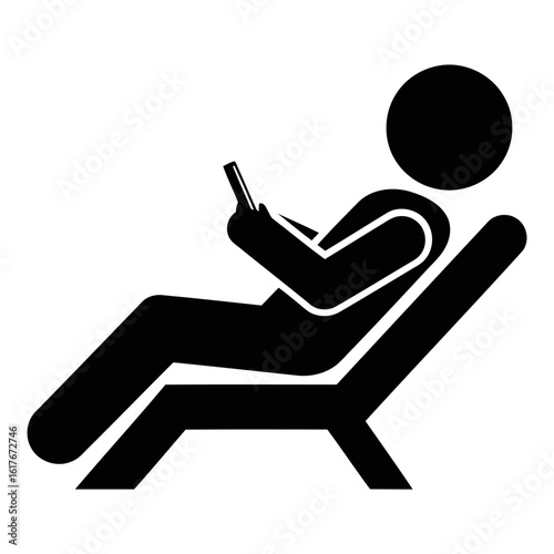 Vector art of a stick figure is relaxing on a chair while using a mobile phone for communication