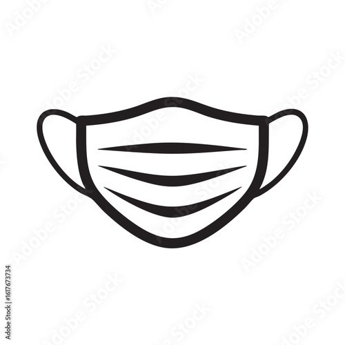 Black and white simple line drawing of a medical face mask medical mask surgical mask