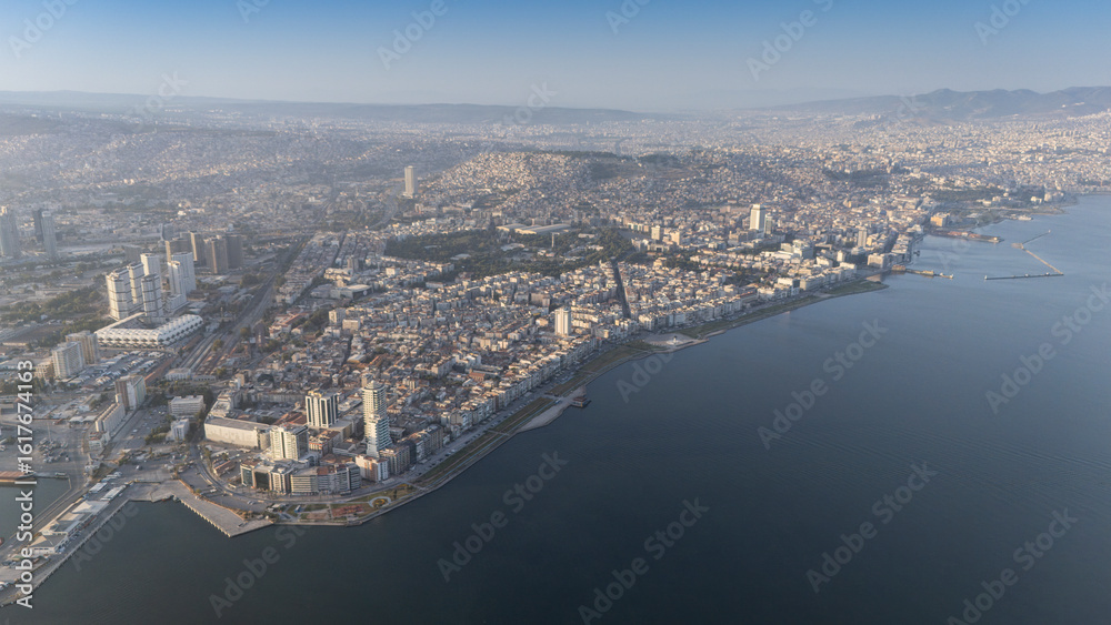 Fototapeta premium A magnificent morning view of Alsancak, izmir. Good morning izmir, Turkey. Aerial shot.