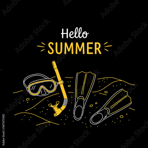 Summer greeting with snorkeling equipment and a cheerful message.