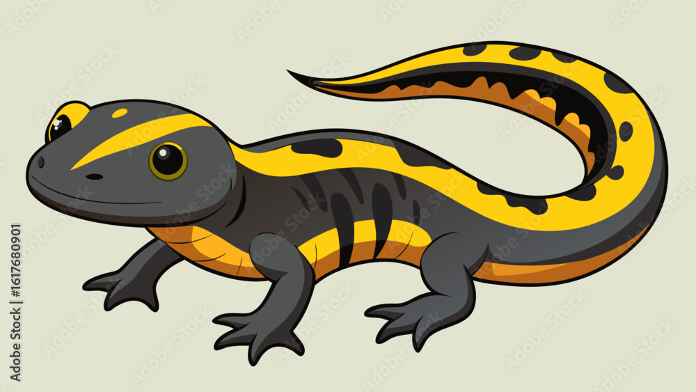 Obraz premium Cartoon salamander with yellow and black markings