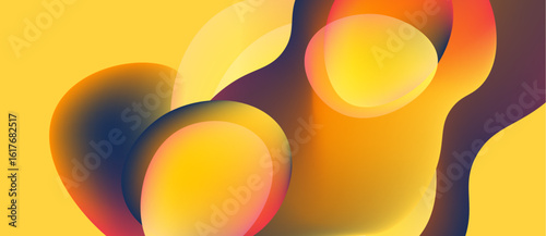 Abstract shapes blend, creating warm color gradients. Yellows, oranges, reds dominate composition. Smooth transitions suggest fluidity, depth.