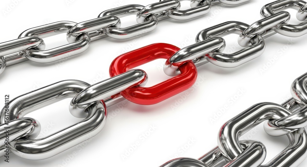 Fototapeta premium Red Link In Metal Chain Strength Concept
