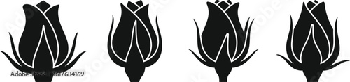 Rosebud Icon Silhouette Vector Set - Floral Symbolism