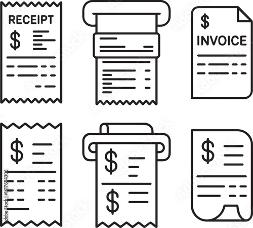 Payment and bill invoice line icon. tax form design. bank paper document icon. transparent money receipt vector line art