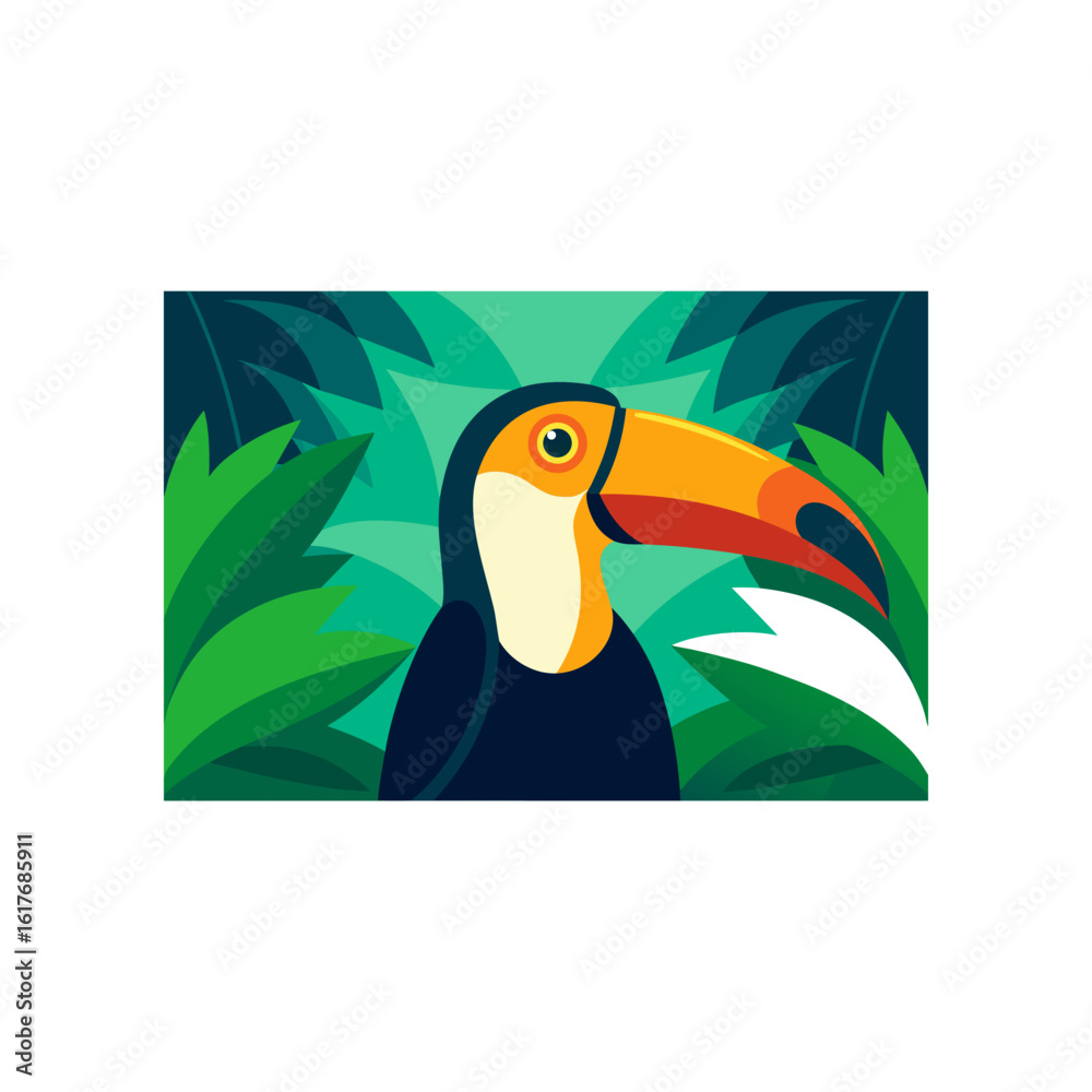 Obraz premium toucan with bright beak in rainforest canopy