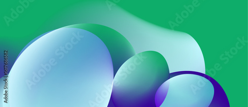 Abstract fluid shapes, vibrant blues, greens blend. Smooth gradients create modern, calming visual experience. Minimalist design.