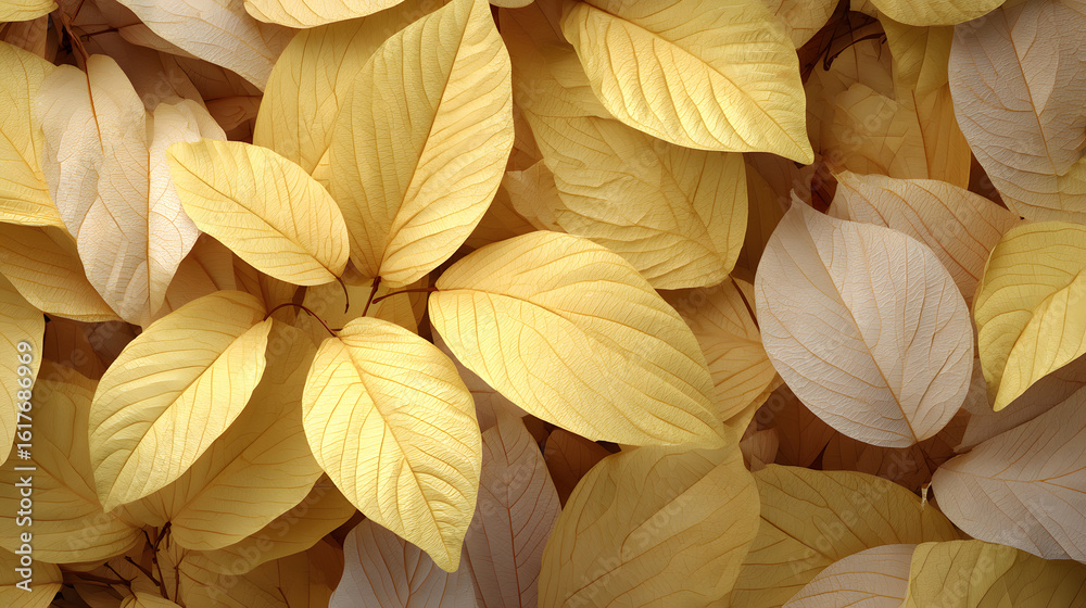 Fototapeta premium Pale yellow leaves background texture.
