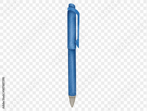 Blue ballpoint pen in watercolor hand-drawn style for school use. Vector.