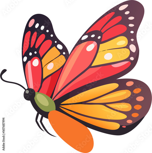 Colorful Cartoon Butterfly Vector Illustration on White Background
