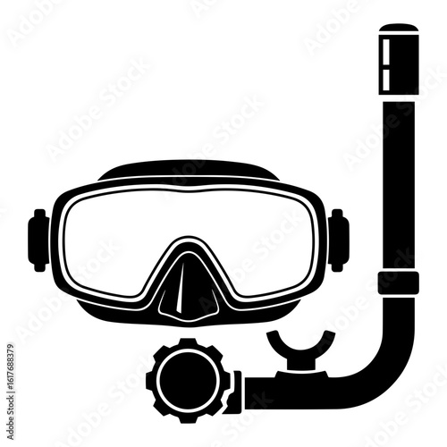 Vector a black and white graphic of a diving mask with a snorkel for underwater exploration on transparent background
