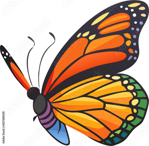 Colorful Cartoon Butterfly Vector Illustration on White Background

