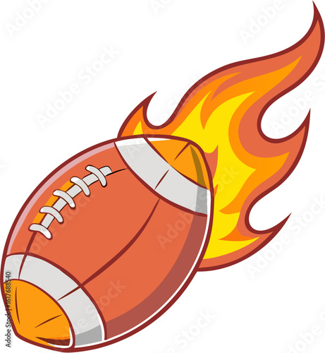 Cartoon Flaming American Football Vector on White Background.
