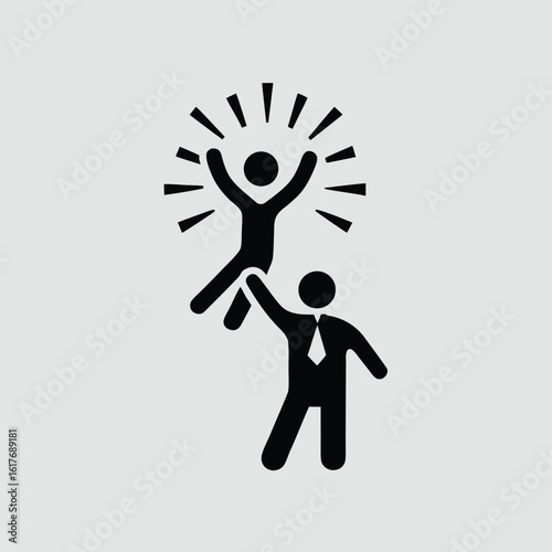 Black stick figures one jumping high one in suit celebration success vector