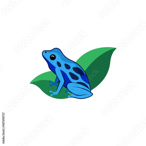blue poison dart frog sitting on a wet leaf