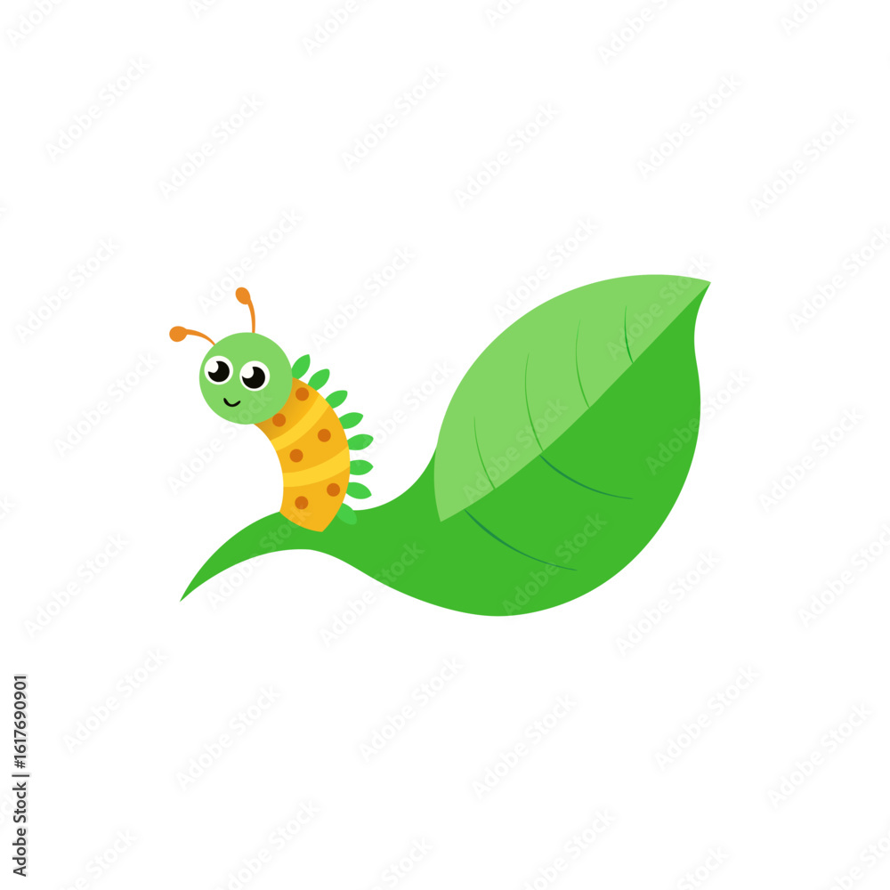 Obraz premium caterpillar inching along a green leaf edge