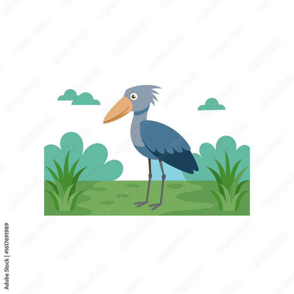 Fototapeta premium shoebill stork staring motionless in swamp