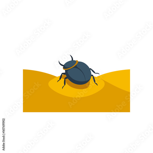 scarab beetle crawling over golden sand